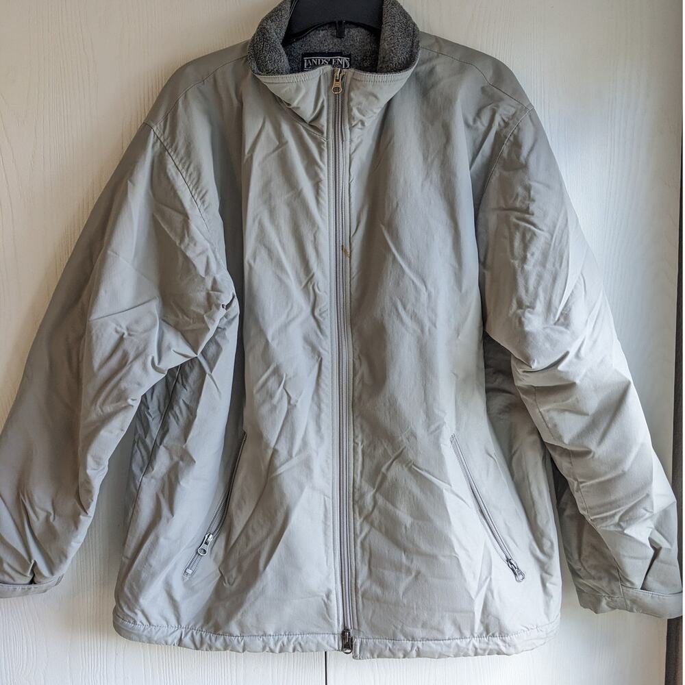 Land's End Men's Gray Long Sleeve Full Zip Front Pockets Puffer Jacket Size L